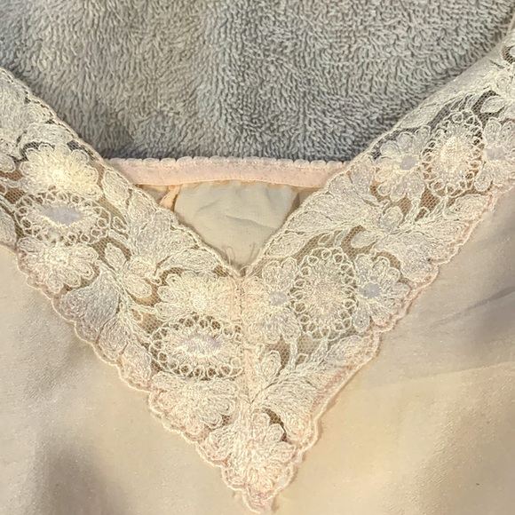 Duet silk charmeuse blush camisole body suit with lace trim - Picture 3 of 6